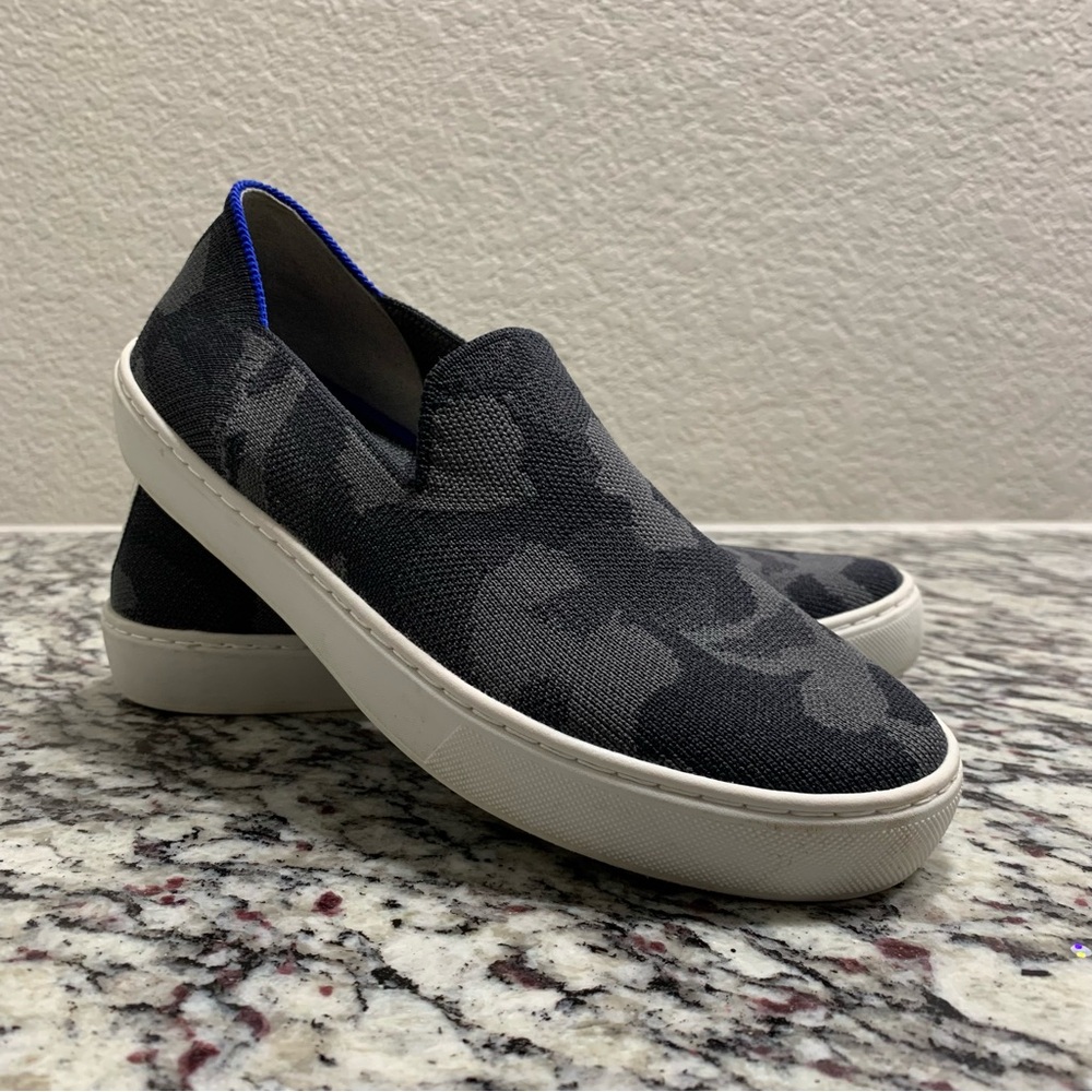 Rothys  Original Slip On Sneaker Shoe Womens 7 Camo Knit Grey Black Stretch